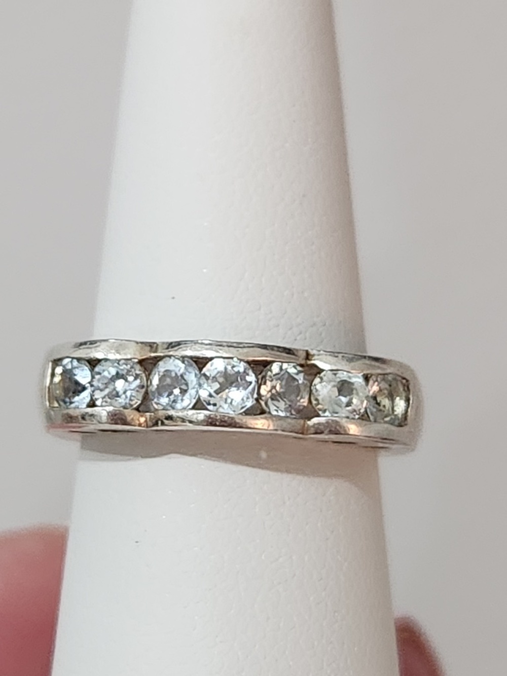 Vtg Sterling Silver 925 Ring Sz 5.5, 7 Aquamarine Stones Thailand CNA